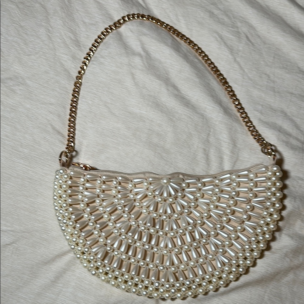a new day Pearl Beaded Clutch with Gold Chain
